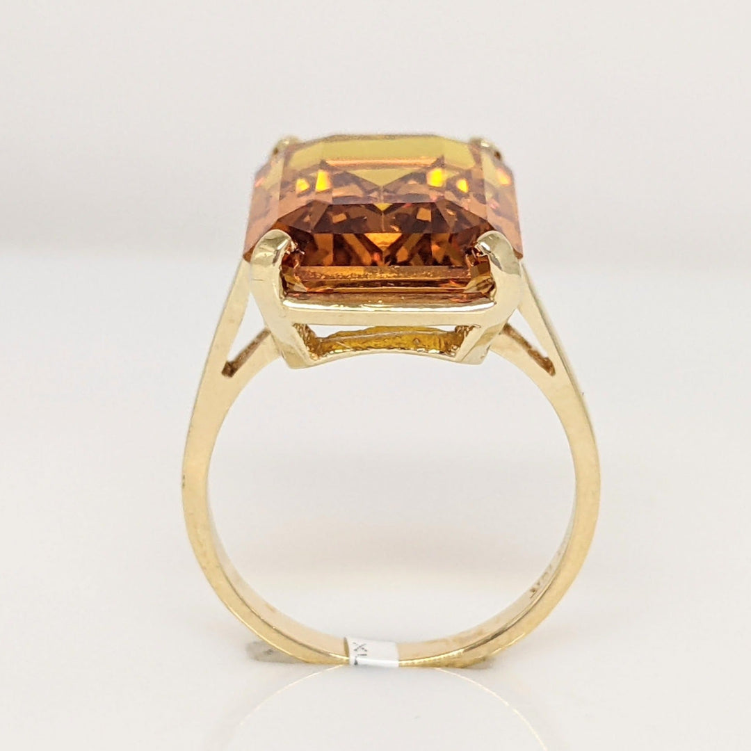 10K LAB-CREATED ORANGE SAPPHIRE EMERALD CUT 12X16 ESTATE RING 5.2 GRAMS
