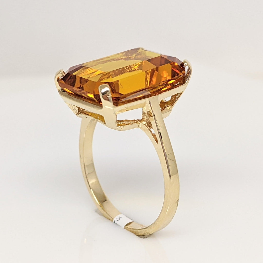 10K LAB-CREATED ORANGE SAPPHIRE EMERALD CUT 12X16 ESTATE RING 5.2 GRAMS