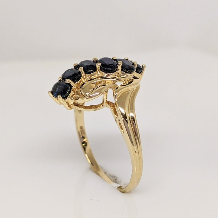 14K SAPPHIRE OVAL (6) 3X4 ESTATE SWIRL LINE RING 3.1 GRAMS
