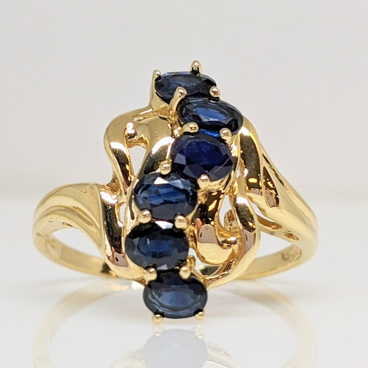 14K SAPPHIRE OVAL (6) 3X4 ESTATE SWIRL LINE RING 3.1 GRAMS