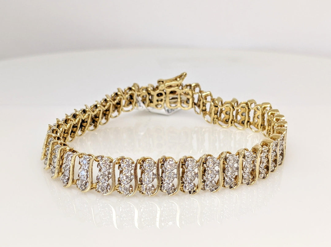 14K 1.98 CARAT TOTAL WEIGHT DIAMOND ROUND (111) S- LINK ESTATE BRACELET 16.4 GRAMS