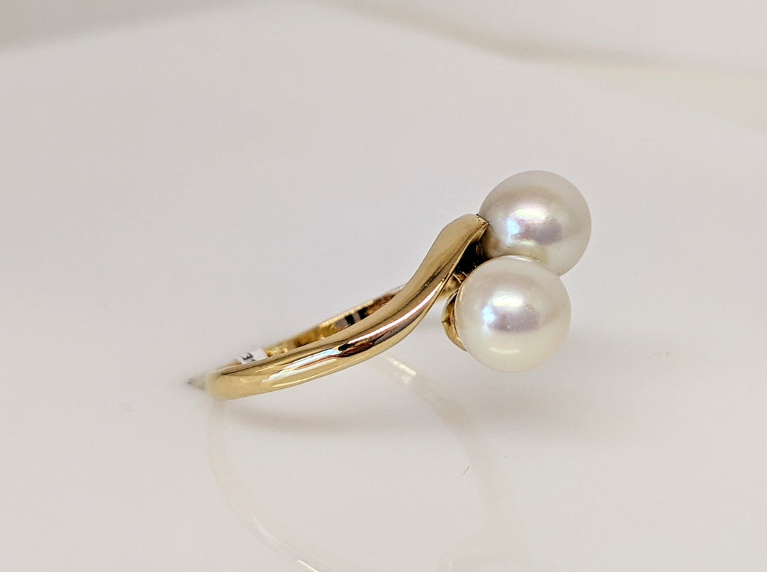 14K PEARL ROUND (2) 6.5MM BYPASS ESTATE RING 3.0 GRAMS
