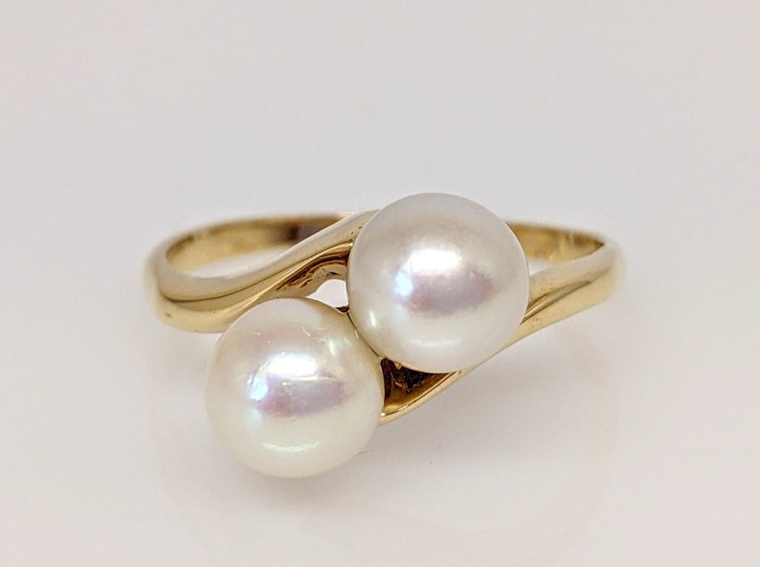 14K PEARL ROUND (2) 6.5MM BYPASS ESTATE RING 3.0 GRAMS