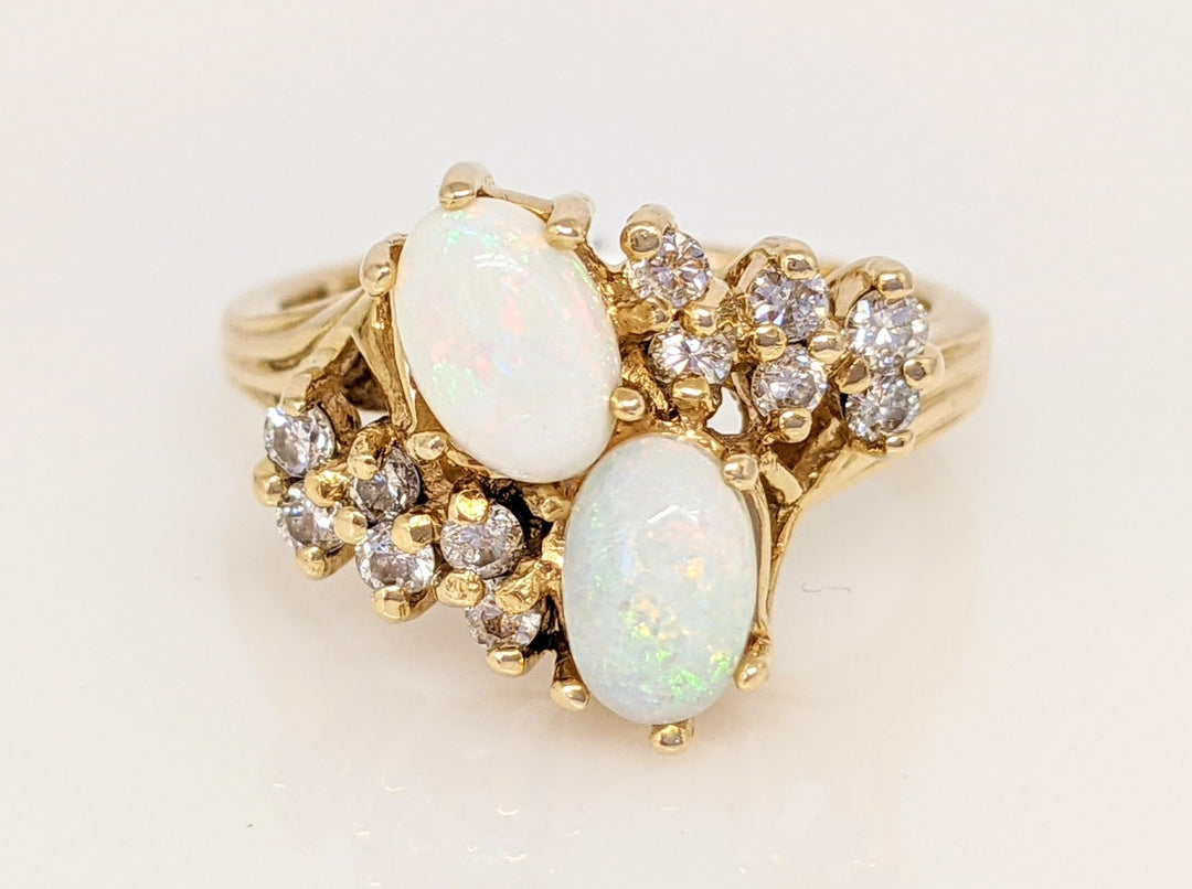 14K OPAL OVAL (2) 4X6 WITH (12) MELEE ESTATE RING 3.5 GRAMS