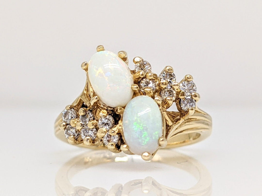 14K OPAL OVAL (2) 4X6 WITH (12) MELEE ESTATE RING 3.5 GRAMS
