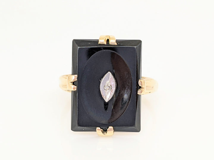 10K ONYX 12X16 WITH MELEE ESTATE RING 2.9 GRAMS