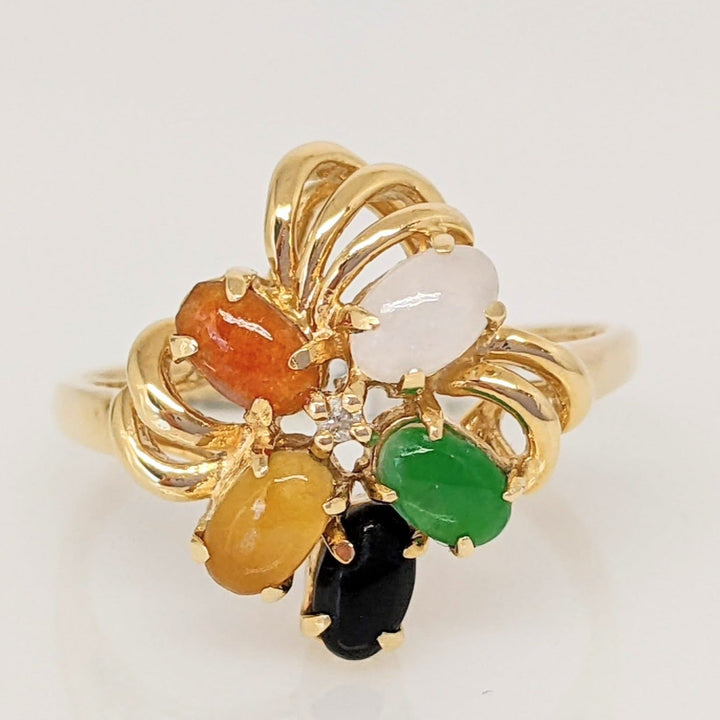 14K SCARAB OVAL 3X5 (5) ESTATE CLUSTER RING 2.8 GRAMS