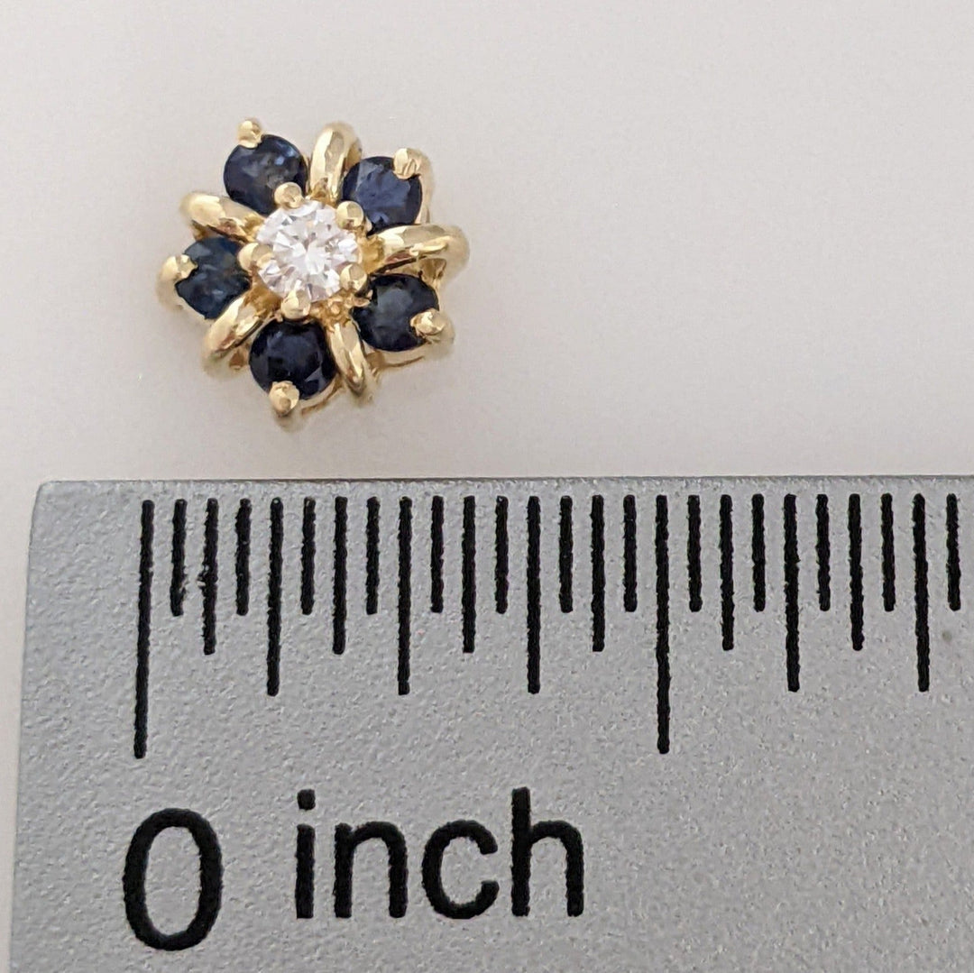 14K .10 CARAT TOTAL WEIGHT I1 I DIAMOND ROUND (2) SAPPHIRE (10) 2MM ESTATE CLUSTER EARRINGS 1.8 GRAMS