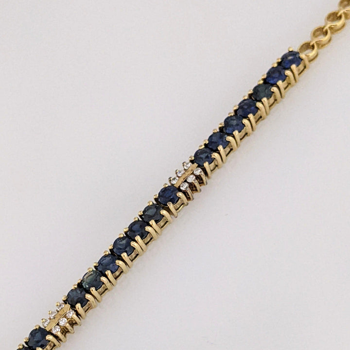14K SAPPHIRE ROUND (21) WITH (12) MELEE ESTATE BRACELET 7.7 GRAMS