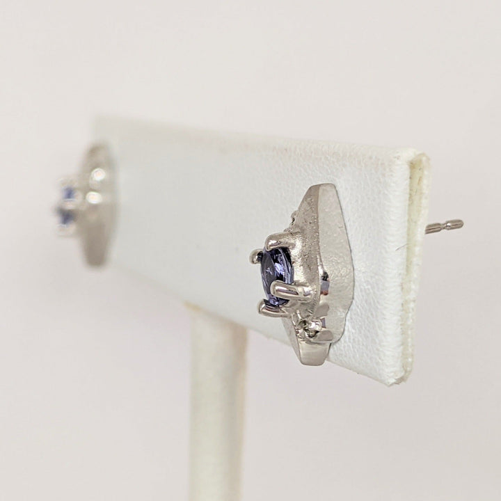 14K WHITE TANZANITE OVAL (2) 3X4 WITH (4) MELEE ESTATE EARRINGS 2.1 GRAMS