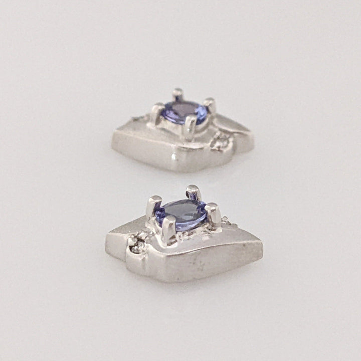 14K WHITE TANZANITE OVAL (2) 3X4 WITH (4) MELEE ESTATE EARRINGS 2.1 GRAMS