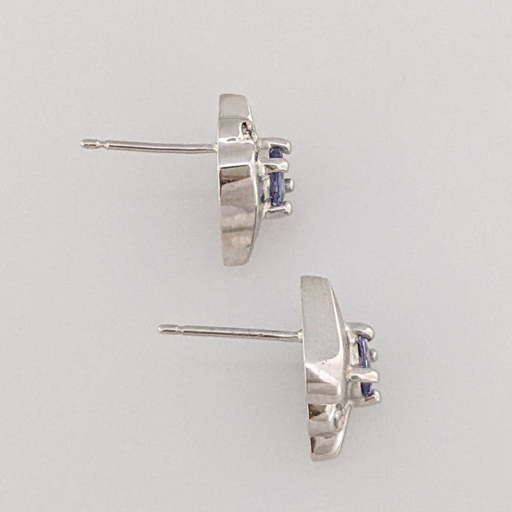 14K WHITE TANZANITE OVAL (2) 3X4 WITH (4) MELEE ESTATE EARRINGS 2.1 GRAMS