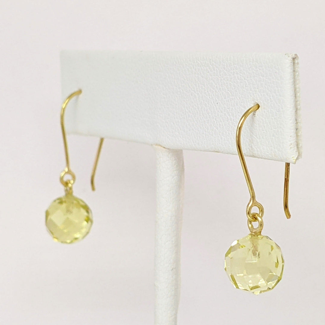 18K CITRINE ROUND 8MM BALL DANGLE ESTATE EARRINGS 1.9 GRAMS