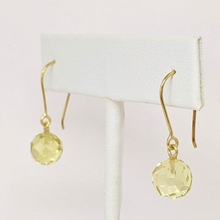 18K CITRINE ROUND 8MM BALL DANGLE ESTATE EARRINGS 1.9 GRAMS