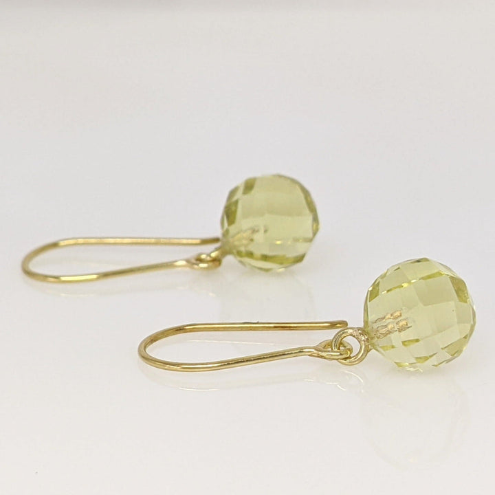 18K CITRINE ROUND 8MM BALL DANGLE ESTATE EARRINGS 1.9 GRAMS