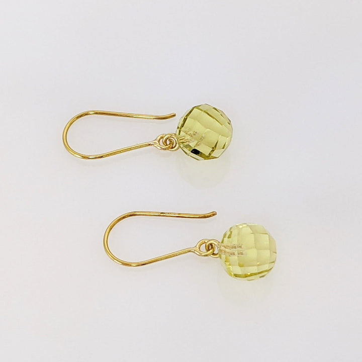 18K CITRINE ROUND 8MM BALL DANGLE ESTATE EARRINGS 1.9 GRAMS
