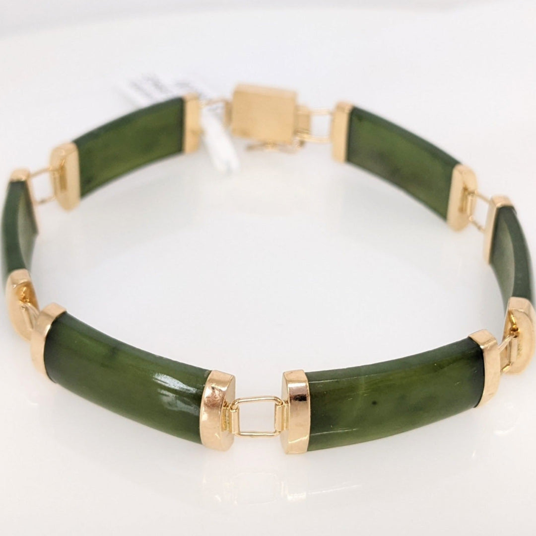 14K JADE BAR 9X20 (6) ESTATE BRACELET 12.2 GRAMS