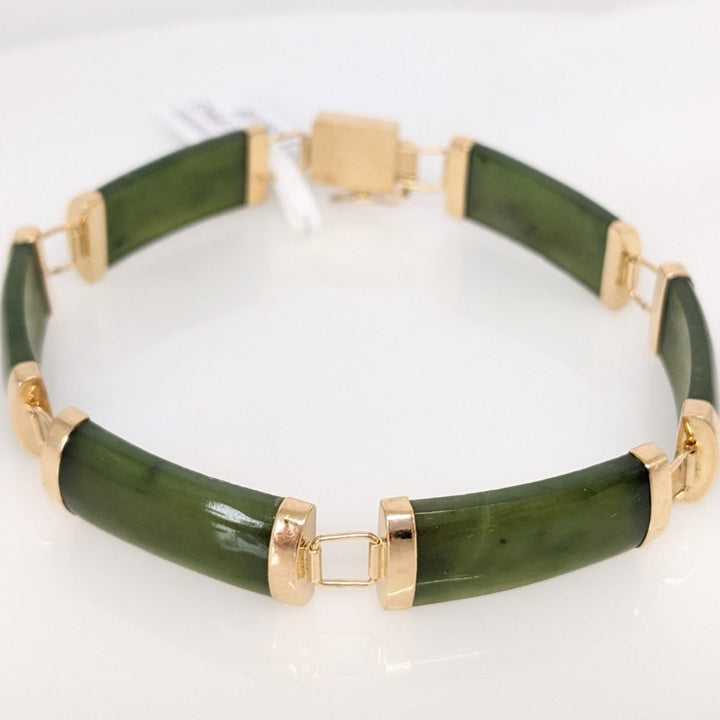 14K JADE BAR 9X20 (6) ESTATE BRACELET 12.2 GRAMS