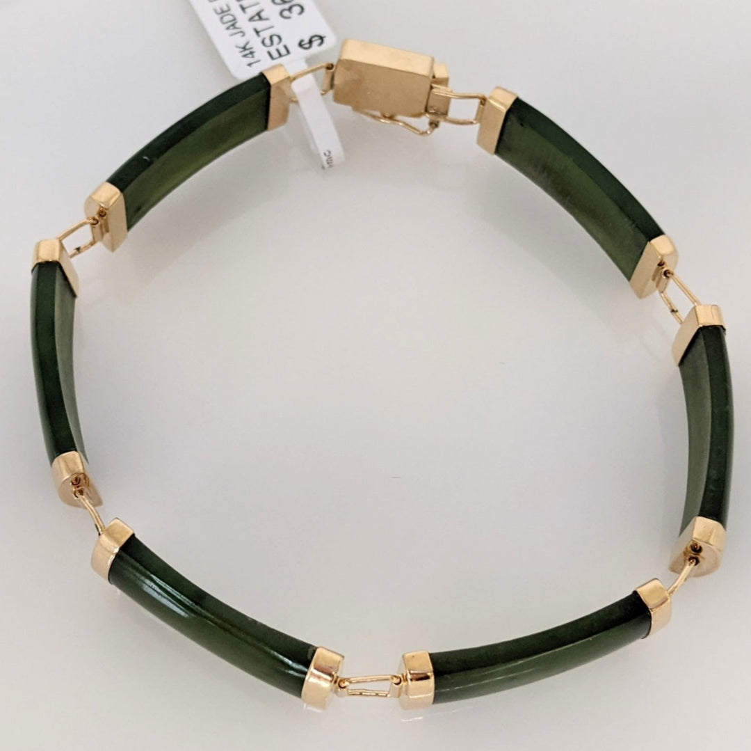 14K JADE BAR 9X20 (6) ESTATE BRACELET 12.2 GRAMS