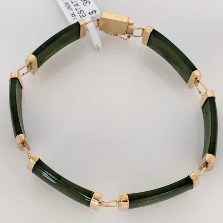 14K JADE BAR 9X20 (6) ESTATE BRACELET 12.2 GRAMS
