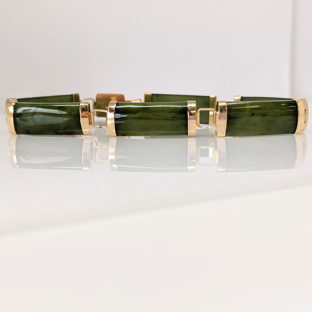 14K JADE BAR 9X20 (6) ESTATE BRACELET 12.2 GRAMS