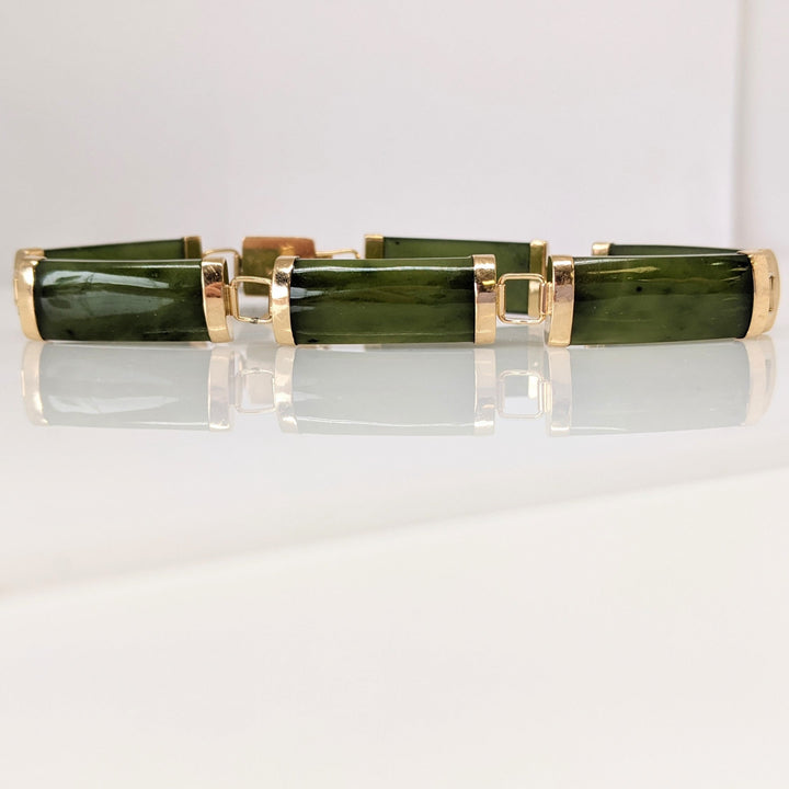 14K JADE BAR 9X20 (6) ESTATE BRACELET 12.2 GRAMS