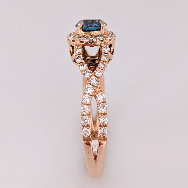14K ROSE .97 CARAT TOTAL WEIGHT SI2 I (32) BLUE (1) ESTATE DIAMOND RING 3.7 GRAMS