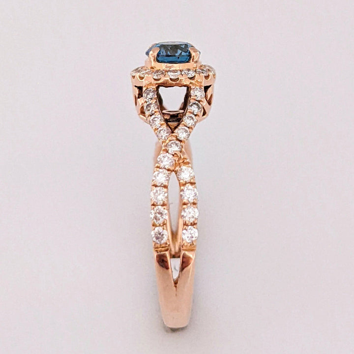 14K ROSE .97 CARAT TOTAL WEIGHT SI2 I (32) BLUE (1) ESTATE DIAMOND RING 3.7 GRAMS