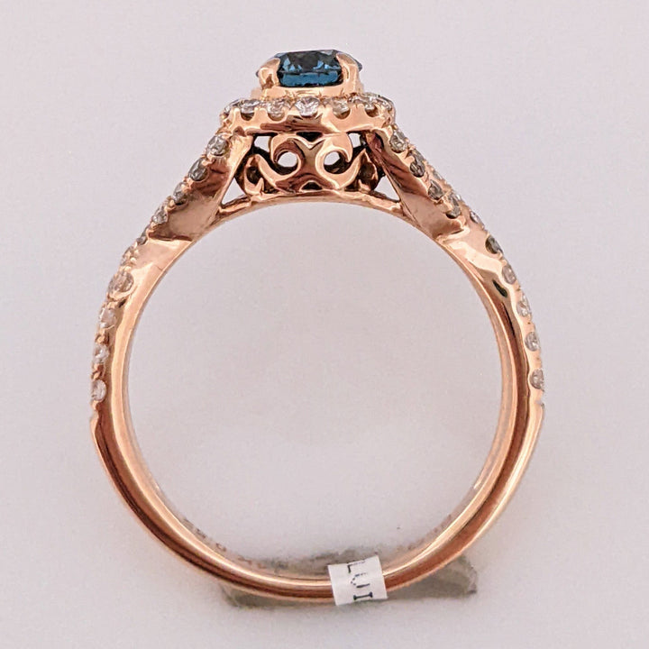 14K ROSE .97 CARAT TOTAL WEIGHT SI2 I (32) BLUE (1) ESTATE DIAMOND RING 3.7 GRAMS