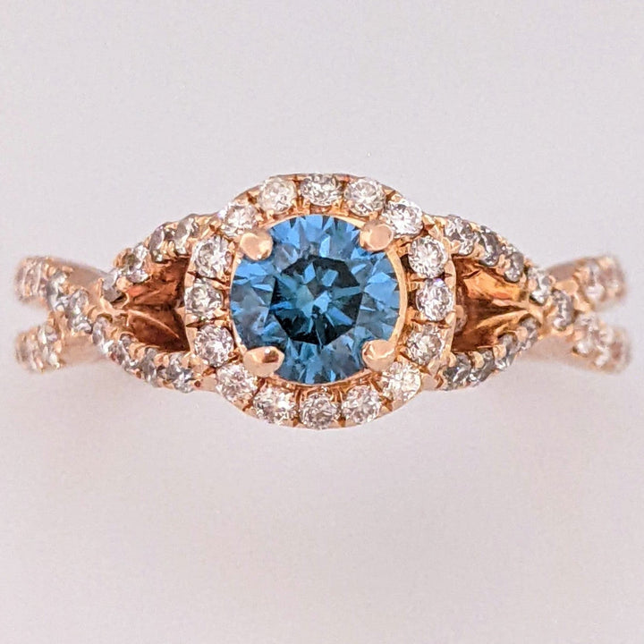 14K ROSE .97 CARAT TOTAL WEIGHT SI2 I (32) BLUE (1) ESTATE DIAMOND RING 3.7 GRAMS