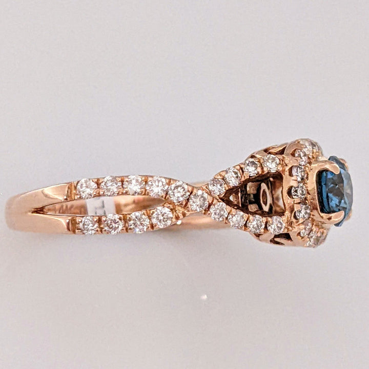 14K ROSE .97 CARAT TOTAL WEIGHT SI2 I (32) BLUE (1) ESTATE DIAMOND RING 3.7 GRAMS