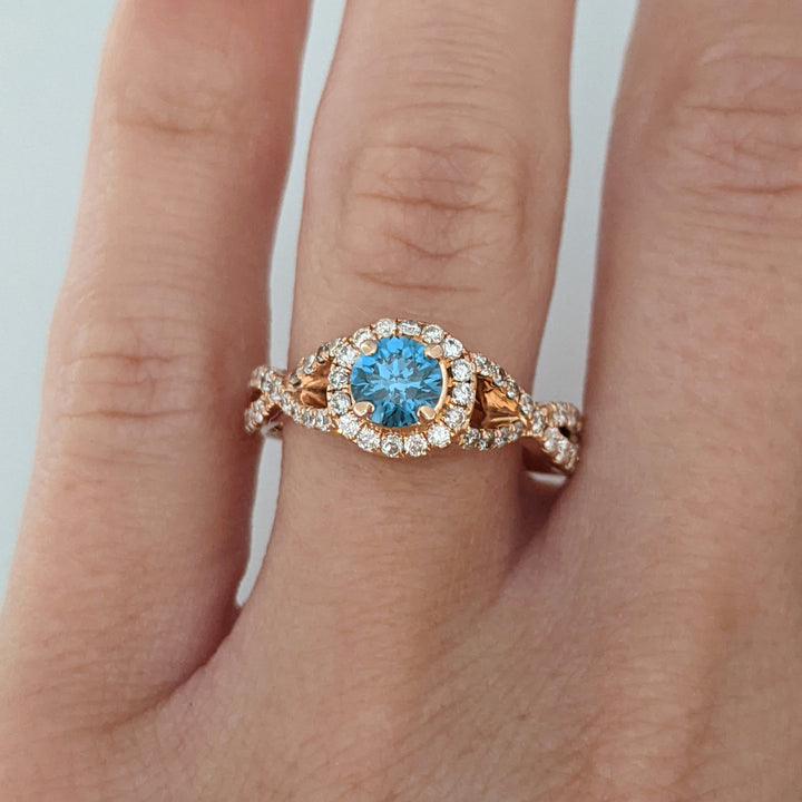 14K ROSE .97 CARAT TOTAL WEIGHT SI2 I (32) BLUE (1) ESTATE DIAMOND RING 3.7 GRAMS