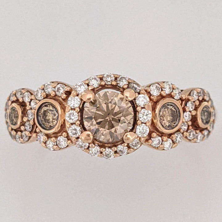 14K ROSE 1.02 CARAT TOTAL WEIGHT SI2 H (52) BROWN (5) ESTATE DIAMOND RING 3.4 GRAMS