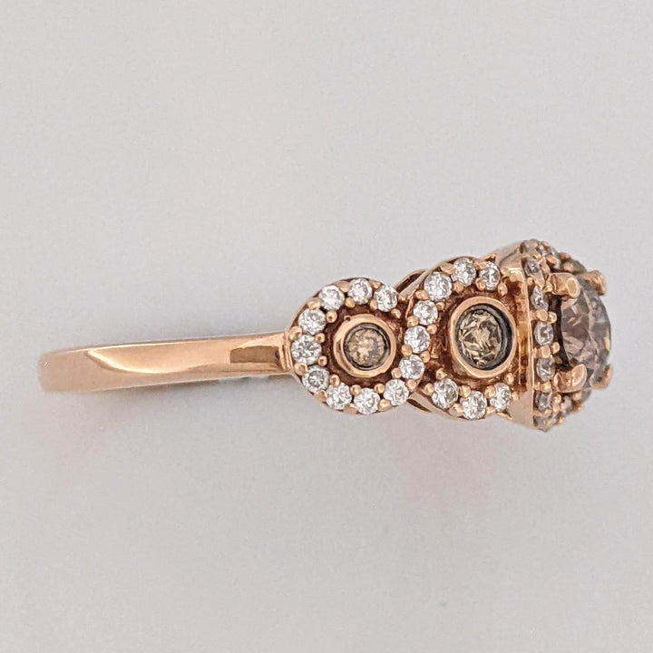 14K ROSE 1.02 CARAT TOTAL WEIGHT SI2 H (52) BROWN (5) ESTATE DIAMOND RING 3.4 GRAMS