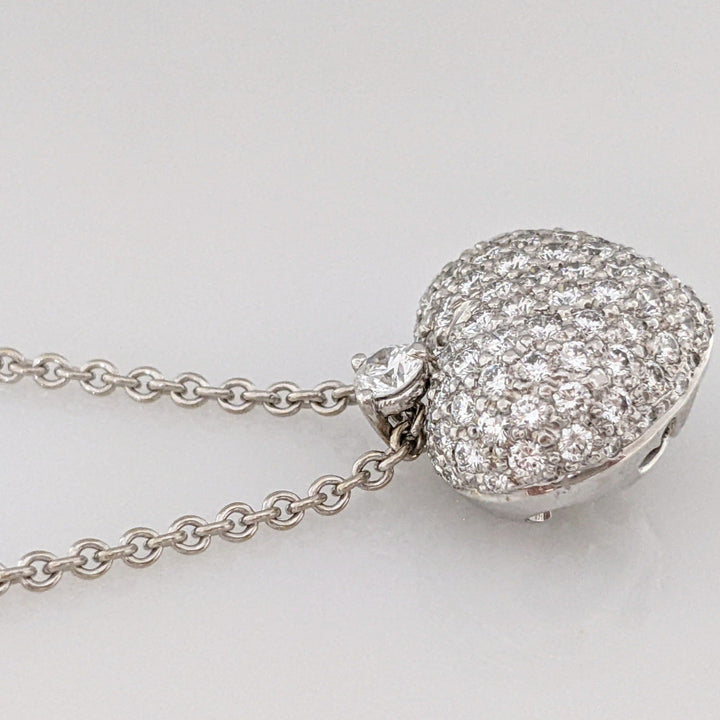18K WHITE 2.85 CARAT TOTAL WEIGHT SI2 H DIAMOND ROUND (91) PUFF HEART NECKLACE 11.8 GRAMS