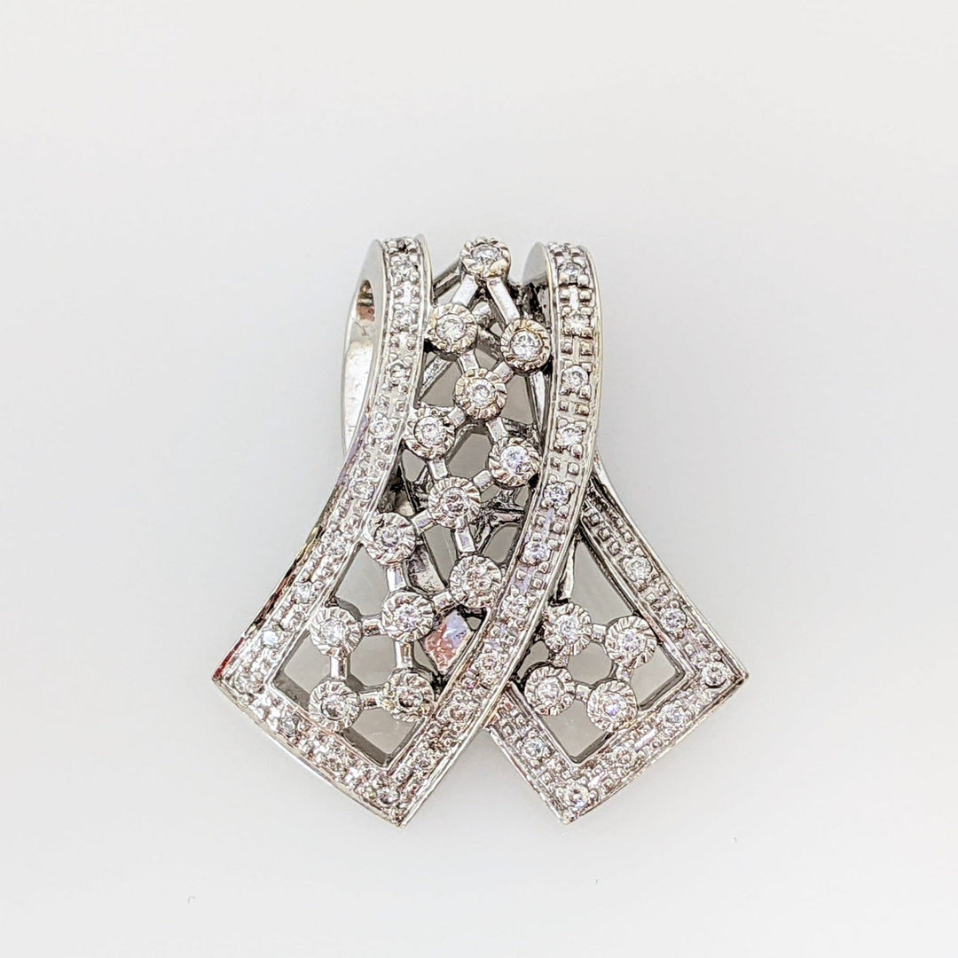 14K WHITE .36 CARAT TOTAL WEIGHT I1 H DIAMOND ROUND (48) RIBBON STYLE ESTATE PENDANT 7.9 GRAMS