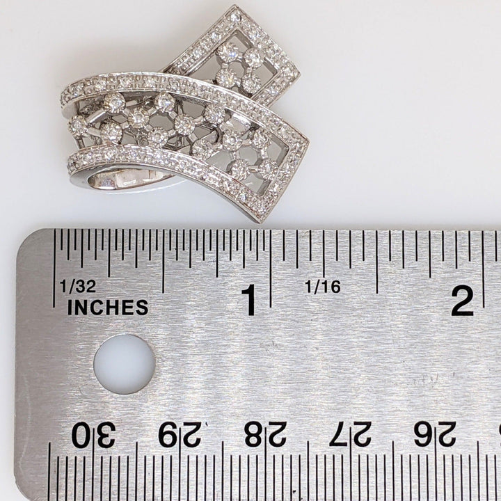 14K WHITE .36 CARAT TOTAL WEIGHT I1 H DIAMOND ROUND (48) RIBBON STYLE ESTATE PENDANT 7.9 GRAMS