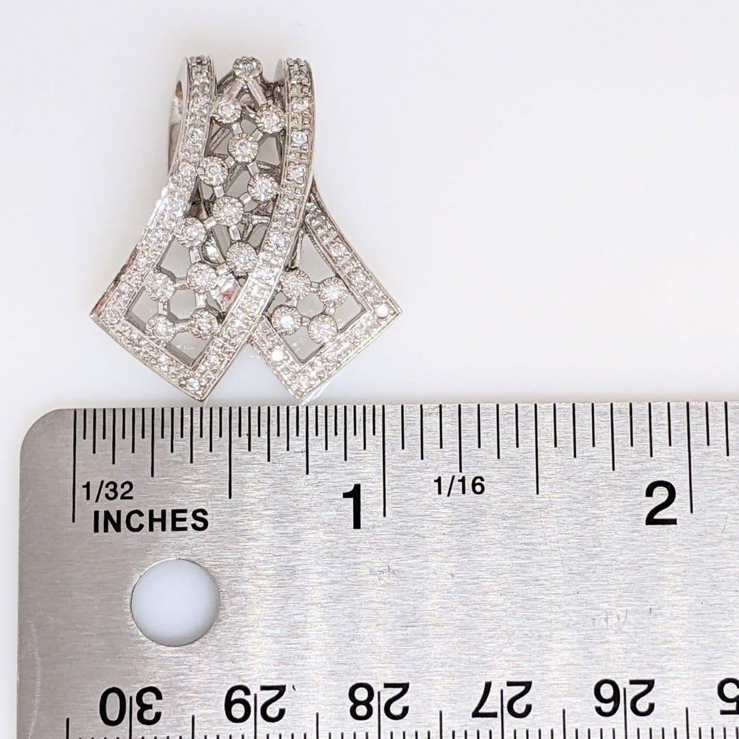 14K WHITE .36 CARAT TOTAL WEIGHT I1 H DIAMOND ROUND (48) RIBBON STYLE ESTATE PENDANT 7.9 GRAMS