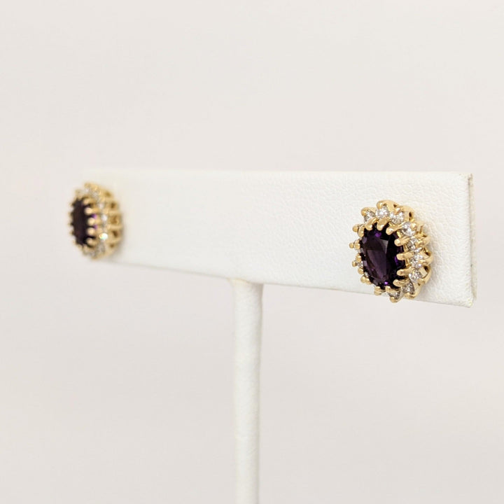 14K AMETHYST OVAL 4X6 WITH .35 DIAMOND TOTAL WEIGHT (28) ROUND ESTATE EARRINGS 3.1 GRAMS