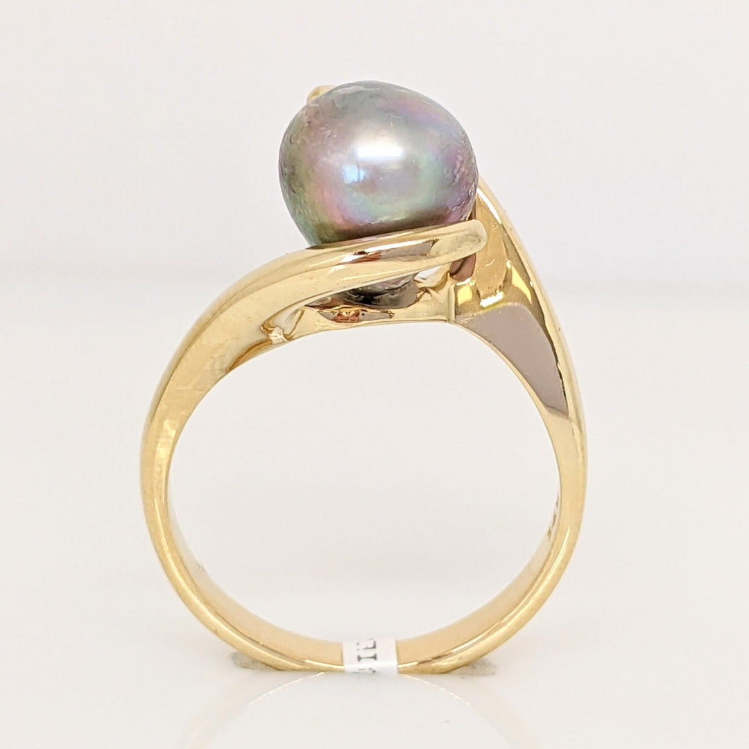 14K BLACK PEARL DYED ROUND 8MM BYPASS ESTATE RING 4.2 GRAMS