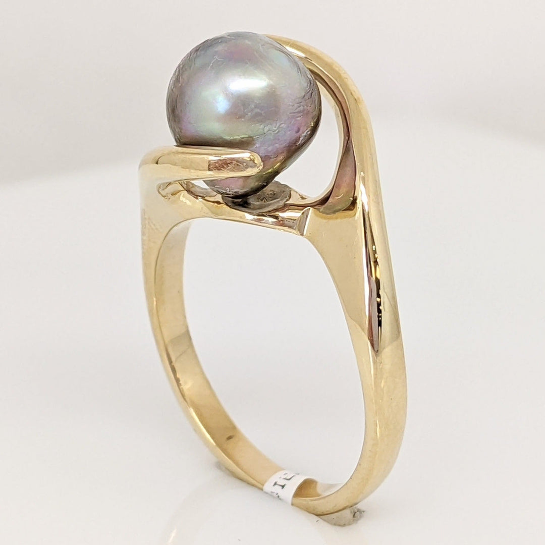 14K BLACK PEARL DYED ROUND 8MM BYPASS ESTATE RING 4.2 GRAMS