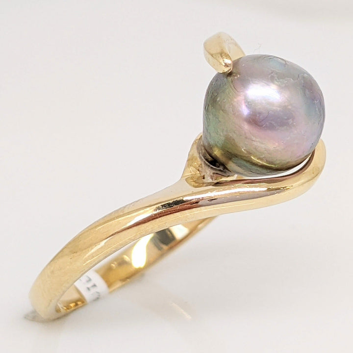 14K BLACK PEARL DYED ROUND 8MM BYPASS ESTATE RING 4.2 GRAMS