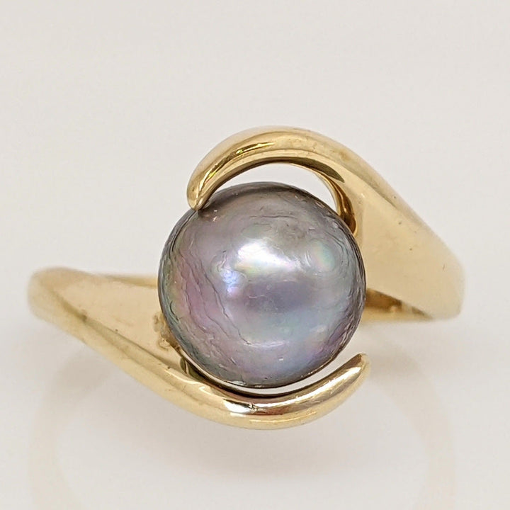 14K BLACK PEARL DYED ROUND 8MM BYPASS ESTATE RING 4.2 GRAMS