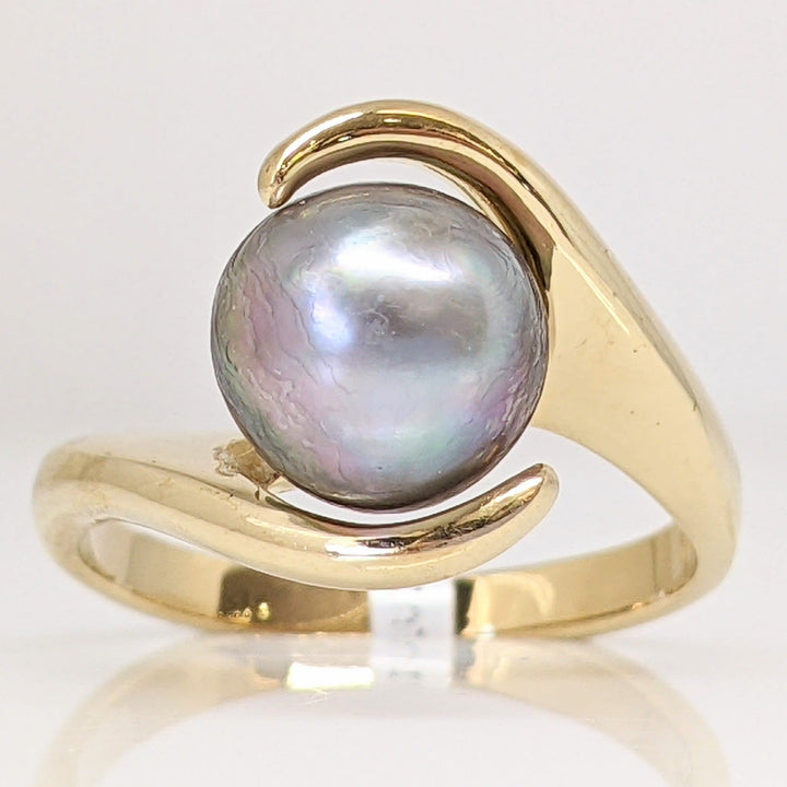 14K BLACK PEARL DYED ROUND 8MM BYPASS ESTATE RING 4.2 GRAMS