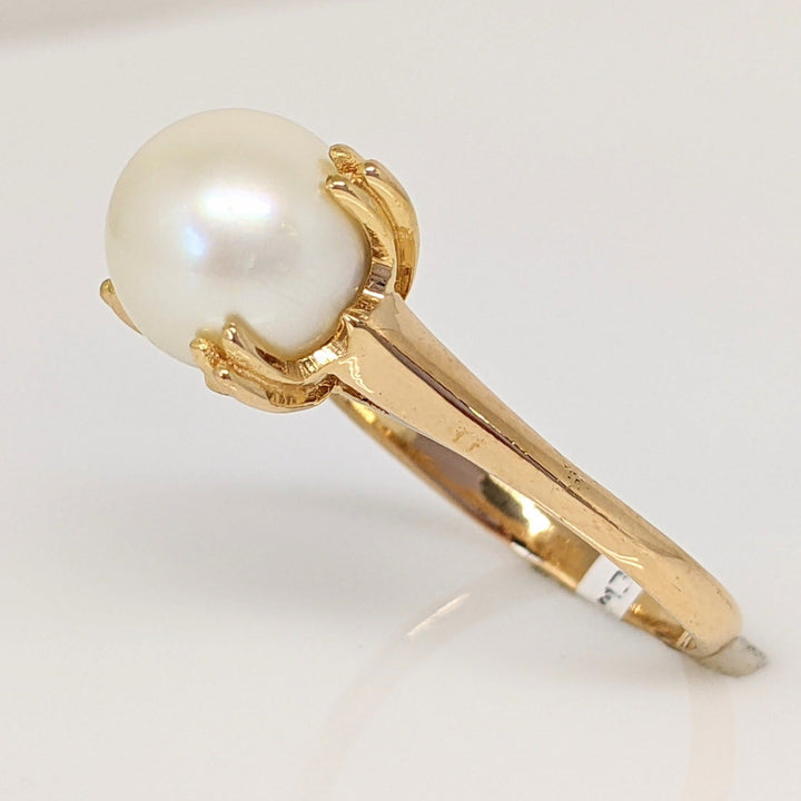 18K PEARL ROUND 8MM DOUBLE PRONG ESTATE RING 3.1 GRAMS