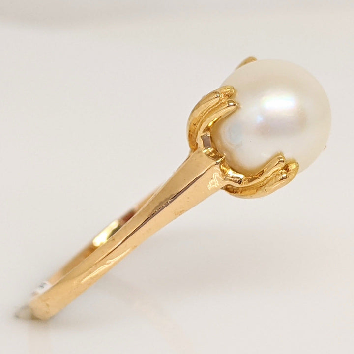 18K PEARL ROUND 8MM DOUBLE PRONG ESTATE RING 3.1 GRAMS