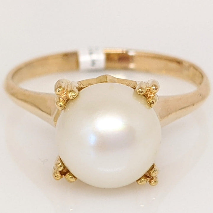 18K PEARL ROUND 8MM DOUBLE PRONG ESTATE RING 3.1 GRAMS