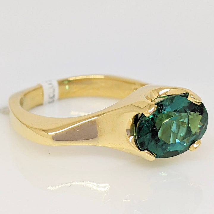 18K GREEN/ BLUE TOURMALINE OVAL 7X9 FREE FORM ESTATE RING 7.4 GRAMS