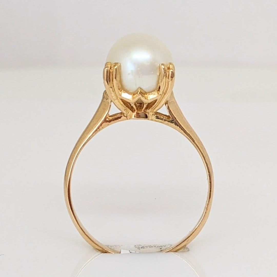18K PEARL ROUND 8MM DOUBLE PRONG ESTATE RING 3.1 GRAMS