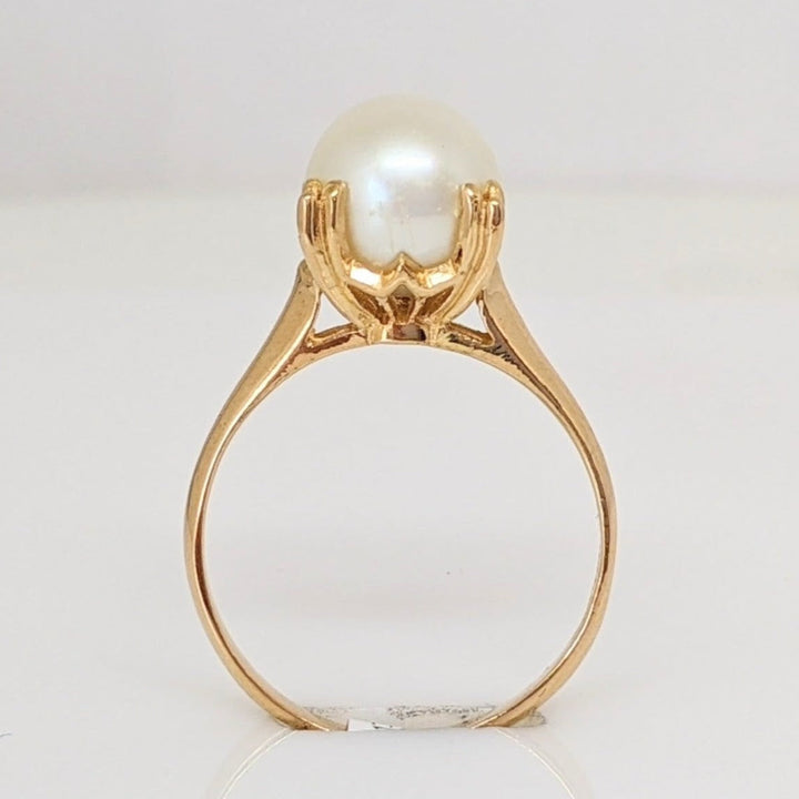18K PEARL ROUND 8MM DOUBLE PRONG ESTATE RING 3.1 GRAMS